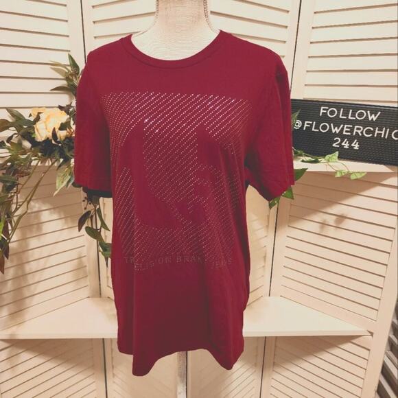TRUE RELIGION STUDDED BURGANDY TEE SHORT SLEEVE SIZE MED - Picture 1 of 5